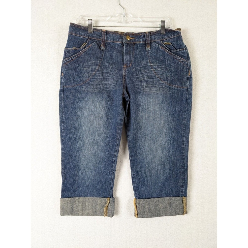 Mossimo Denim Womens Jeans Size 11 Cuffed Capri Cotton Blend Blue